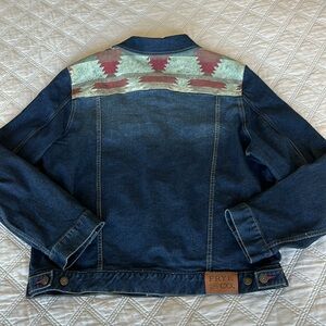 Frye and Co oversized denim jacket, back shoulder print, XL